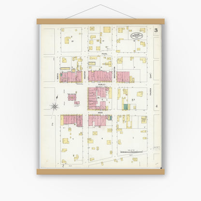 Old map wall art mockup — magnetic wood frame on white wall — Sanborn Fire Insurance Map from Crockett, Houston County, Texas (1907), Sheet #0003