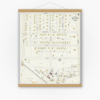 Old map wall art mockup — magnetic wood frame on white wall — Sanborn Fire Insurance Map from Wayne, Delaware County, Pennsylvania (1902), Sheet #0002