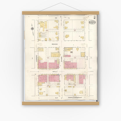 Old map wall art mockup — magnetic wood frame on white wall — Sanborn Fire Insurance Map from Granger, Williamson County, Texas (1940), Sheet #0002