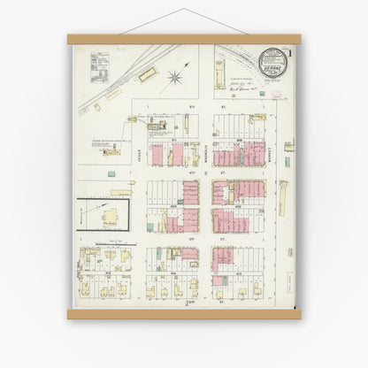 Old map wall art mockup — magnetic wood frame on white wall — Sanborn Fire Insurance Map from Hearne, Robertson County, Texas (1896), Sheet #0001