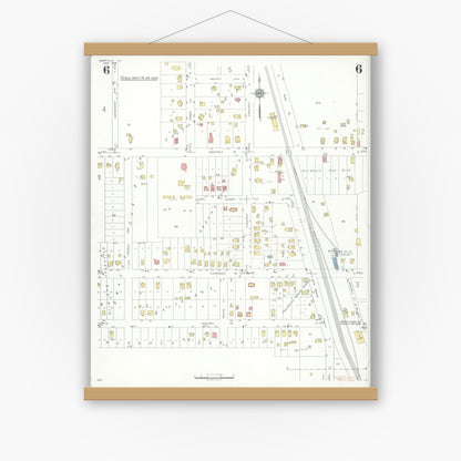 Old map wall art mockup — magnetic wood frame on white wall — Sanborn Fire Insurance Map from Deerfield, Lake County, Illinois (1935), Sheet #0006