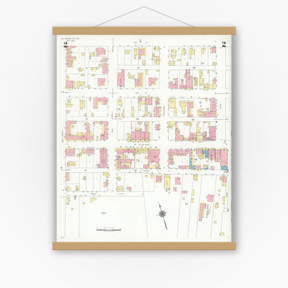 Old map wall art mockup — magnetic wood frame on white wall — Sanborn Fire Insurance Map from Rio Grande City, Starr County, Texas (1940), Sheet #0002