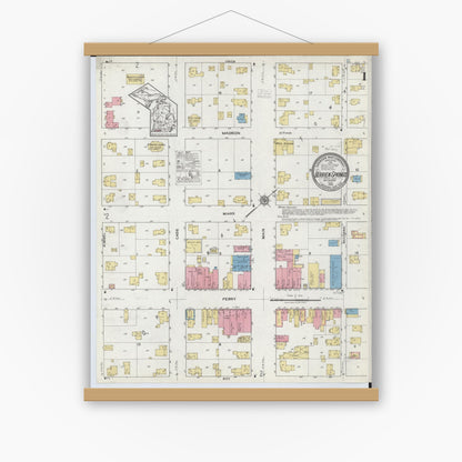 Old map wall art mockup — magnetic wood frame on white wall — Sanborn Fire Insurance Map from Berrien Springs, Berrien County, Michigan (1918) - Complete Map Set