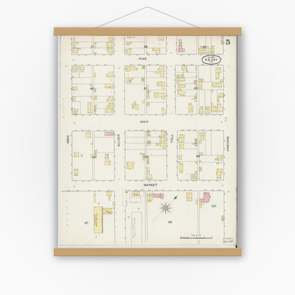 Old map wall art mockup — magnetic wood frame on white wall — Sanborn Fire Insurance Map from Vevay, Switzerland County, Indiana (1892), Sheet #0005