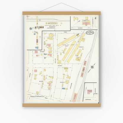 Old map wall art mockup — magnetic wood frame on white wall — Sanborn Fire Insurance Map from Eagle Pass, Maverick County, Texas (1910), Sheet #0004