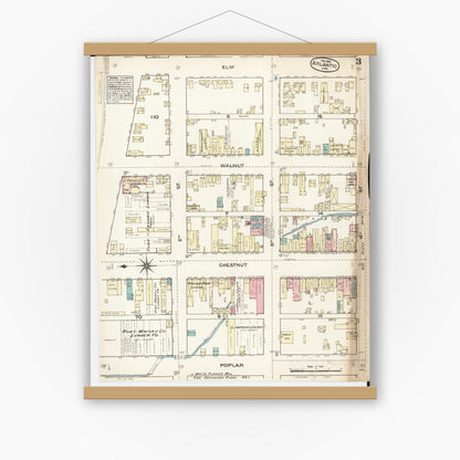Old map wall art mockup — magnetic wood frame on white wall — Sanborn Fire Insurance Map from Atlantic, Cass County, Iowa (1883), Sheet #0003