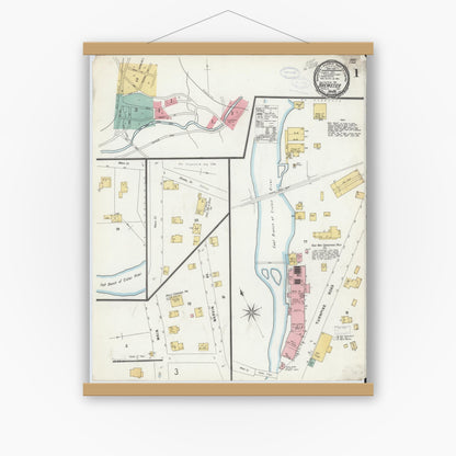 Old map wall art mockup — magnetic wood frame on white wall — Sanborn Fire Insurance Map from Brewster, Putnam County, New York (1898) - Complete Map Set
