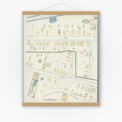 Old map wall art mockup — magnetic wood frame on white wall — Sanborn Fire Insurance Map from Palmyra, Wayne County, New York (1894), Sheet #0009