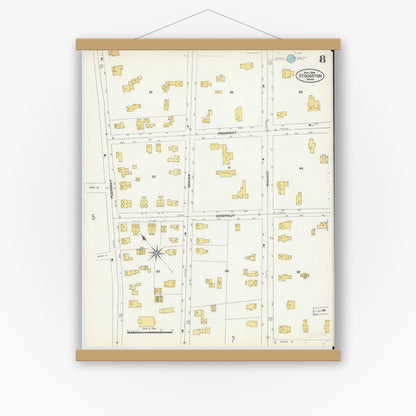 Old map wall art mockup — magnetic wood frame on white wall — Sanborn Fire Insurance Map from Stoughton, Norfolk County, Massachusetts (1906), Sheet #0008