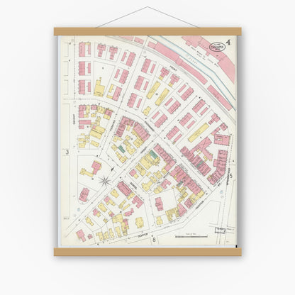 Old map wall art mockup — magnetic wood frame on white wall — Sanborn Fire Insurance Map from Chicopee, Hampden County, Massachusetts (1902), Sheet #0004
