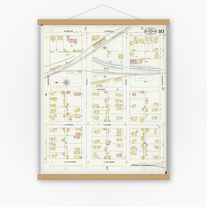 Old map wall art mockup — magnetic wood frame on white wall — Sanborn Fire Insurance Map from Mount Vernon, Knox County, Ohio (1903), Sheet #0010