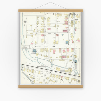 Old map wall art mockup — magnetic wood frame on white wall — Sanborn Fire Insurance Map from Stroudsburg, Monroe County, Pennsylvania (1912), Sheet #0004