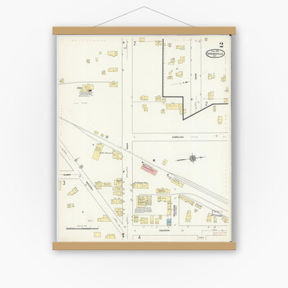 Old map wall art mockup — magnetic wood frame on white wall — Sanborn Fire Insurance Map from Springville, Erie County, New York (1912), Sheet #0002