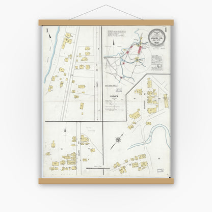 Old map wall art mockup — magnetic wood frame on white wall — Sanborn Fire Insurance Map from Waialua, Honolulu County, Hawaii (1927), Sheet #0001