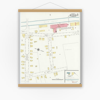 Old map wall art mockup — magnetic wood frame on white wall — Sanborn Fire Insurance Map from Whitesboro, Oneida County, New York (1911), Sheet #0005