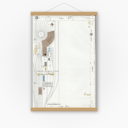 Old map wall art mockup — magnetic wood frame on white wall — Sanborn Fire Insurance Map from Chicago, Cook County, Illinois (1920), Sheet #0019