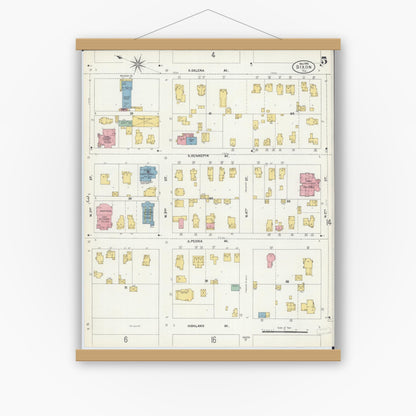 Old map wall art mockup — magnetic wood frame on white wall — Sanborn Fire Insurance Map from Dixon, Lee County, Illinois (1902), Sheet #0005