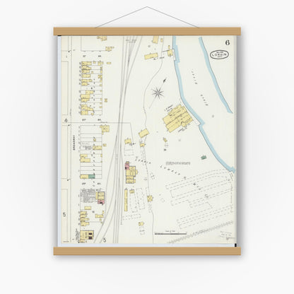 Old map wall art mockup — magnetic wood frame on white wall — Sanborn Fire Insurance Map from Lorain, Lorain County, Ohio (1896), Sheet #0006