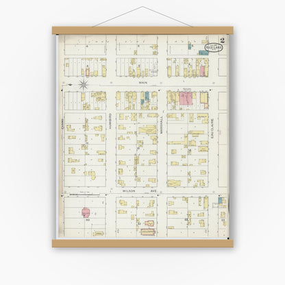 Old map wall art mockup — magnetic wood frame on white wall — Sanborn Fire Insurance Map from Rice Lake, Barron County, Wisconsin (1893), Sheet #0002