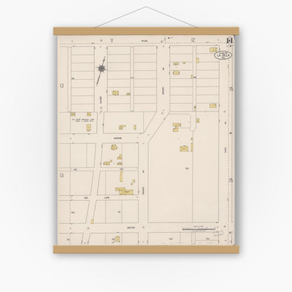 Old map wall art mockup — magnetic wood frame on white wall — Sanborn Fire Insurance Map from La Jolla, San Diego County, California (1921), Sheet #0014
