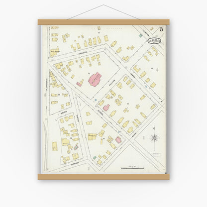 Old map wall art mockup — magnetic wood frame on white wall — Sanborn Fire Insurance Map from Carthage, Jefferson County, New York (1895), Sheet #0005