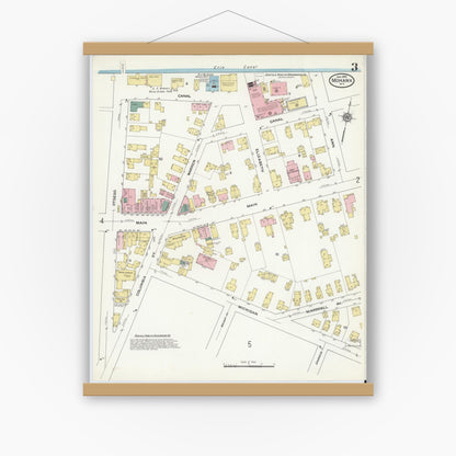 Old map wall art mockup — magnetic wood frame on white wall — Sanborn Fire Insurance Map from Mohawk, Herkimer County, New York (1910), Sheet #0003