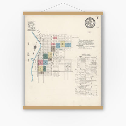 Old map wall art mockup — magnetic wood frame on white wall — Sanborn Fire Insurance Map from National City, San Diego County, California (1911), Sheet #0001