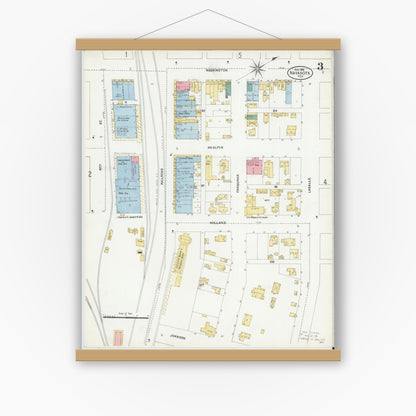 Old map wall art mockup — magnetic wood frame on white wall — Sanborn Fire Insurance Map from Navasota, Grimes County, Texas (1906), Sheet #0003