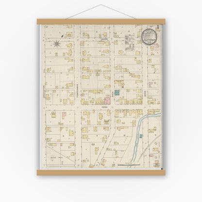 Old map wall art mockup — magnetic wood frame on white wall — Sanborn Fire Insurance Map from Ellettsville, Monroe County, Indiana (1895) - Complete Map Set