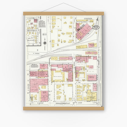 Old map wall art mockup — magnetic wood frame on white wall — Sanborn Fire Insurance Map from Tyler, Smith County, Texas (1919), Sheet #0004