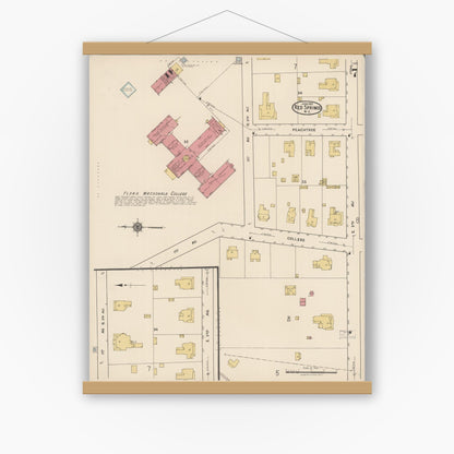 Old map wall art mockup — magnetic wood frame on white wall — Sanborn Fire Insurance Map from Red Springs, Robeson County, North Carolina (1922), Sheet #0007