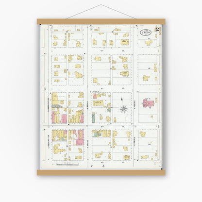 Old map wall art mockup — magnetic wood frame on white wall — Sanborn Fire Insurance Map from Lacon, Marshall County, Illinois (1899), Sheet #0002