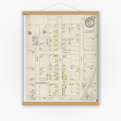 Old map wall art mockup — magnetic wood frame on white wall — Sanborn Fire Insurance Map from Butler, Richland County, Ohio (1885) - Complete Map Set
