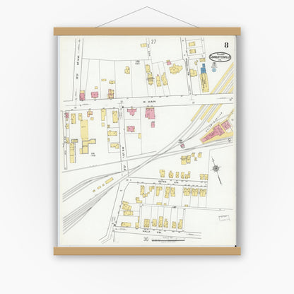 Old map wall art mockup — magnetic wood frame on white wall — Sanborn Fire Insurance Map from Charlottesville, Independent Cities, Virginia (1920), Sheet #0008