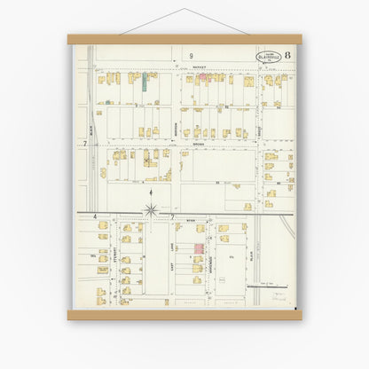 Old map wall art mockup — magnetic wood frame on white wall — Sanborn Fire Insurance Map from Blairsville, Indiana County, Pennsylvania (1903), Sheet #0008