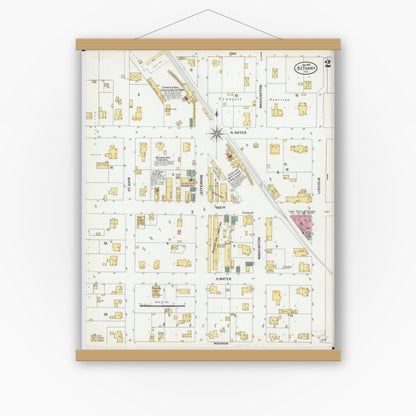 Old map wall art mockup — magnetic wood frame on white wall — Sanborn Fire Insurance Map from Bethany, Moultrie County, Illinois (1901), Sheet #0002