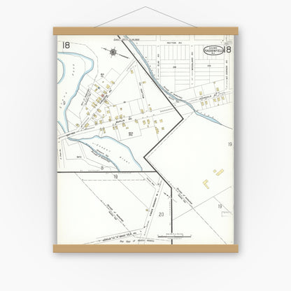 Old map wall art mockup — magnetic wood frame on white wall — Sanborn Fire Insurance Map from Haddonfield, Camden County, New Jersey (1923), Sheet #0018