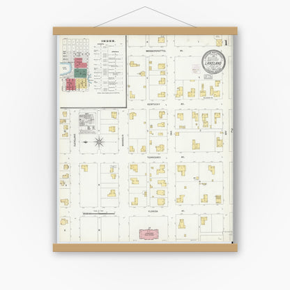 Old map wall art mockup — magnetic wood frame on white wall — Sanborn Fire Insurance Map from Lakeland, Polk County, Florida (1903) - Complete Map Set
