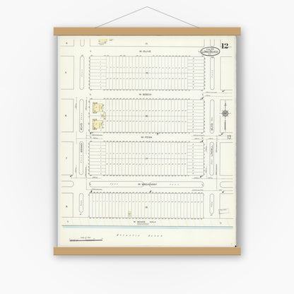 Old map wall art mockup — magnetic wood frame on white wall — Sanborn Fire Insurance Map from Long Beach, Nassau County, New York (1914), Sheet #0012