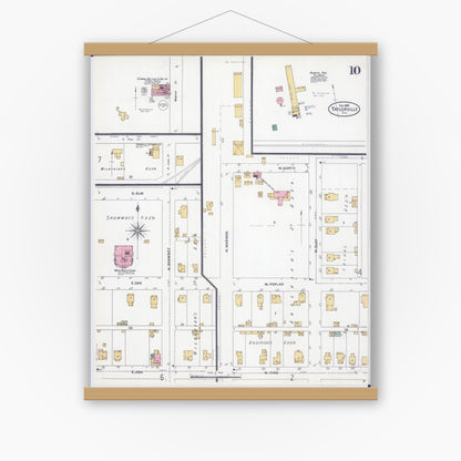 Old map wall art mockup — magnetic wood frame on white wall — Sanborn Fire Insurance Map from Taylorville, Christian County, Illinois (1906), Sheet #0010