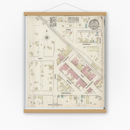 Old map wall art mockup — magnetic wood frame on white wall — Sanborn Fire Insurance Map from Pleasant Hill, Cass County, Missouri (1883) - Complete Map Set