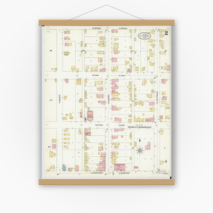 Old map wall art mockup — magnetic wood frame on white wall — Sanborn Fire Insurance Map from Lisbon, Columbiana County, Ohio (1903), Sheet #0002