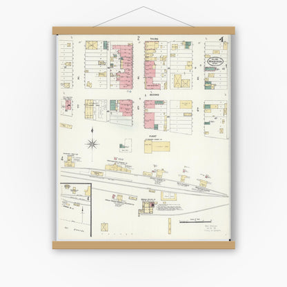 Old map wall art mockup — magnetic wood frame on white wall — Sanborn Fire Insurance Map from Madison, Lac Qui Parle County, Minnesota (1906), Sheet #0004