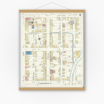 Old map wall art mockup — magnetic wood frame on white wall — Sanborn Fire Insurance Map from Tyrone, Blair County, Pennsylvania (1911), Sheet #0006