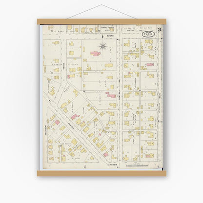 Old map wall art mockup — magnetic wood frame on white wall — Sanborn Fire Insurance Map from Paris, Edgar County, Illinois (1895), Sheet #0003
