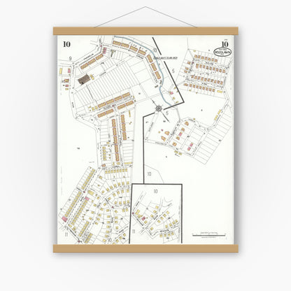 Old map wall art mockup — magnetic wood frame on white wall — Sanborn Fire Insurance Map from Woodlawn, Beaver County, Pennsylvania (1923), Sheet #0010