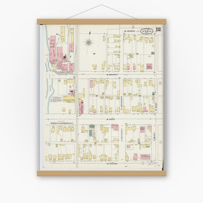 Old map wall art mockup — magnetic wood frame on white wall — Sanborn Fire Insurance Map from Xenia, Greene County, Ohio (1895), Sheet #0012