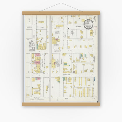 Old map wall art mockup — magnetic wood frame on white wall — Sanborn Fire Insurance Map from Odell, Livingston County, Illinois (1892) - Complete Map Set