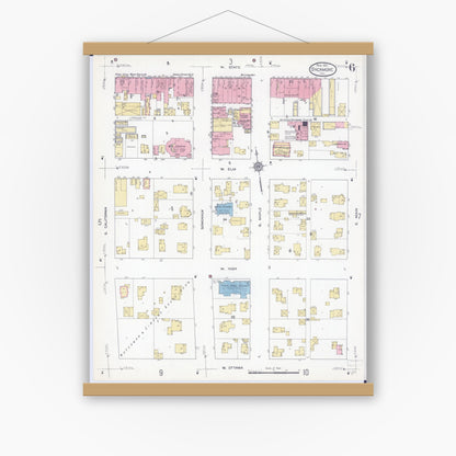 Old map wall art mockup — magnetic wood frame on white wall — Sanborn Fire Insurance Map from Sycamore, De Kalb County, Illinois (1912), Sheet #0006