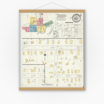 Old map wall art mockup — magnetic wood frame on white wall — Sanborn Fire Insurance Map from Unadilla, Otsego County, New York (1910) - Complete Map Set